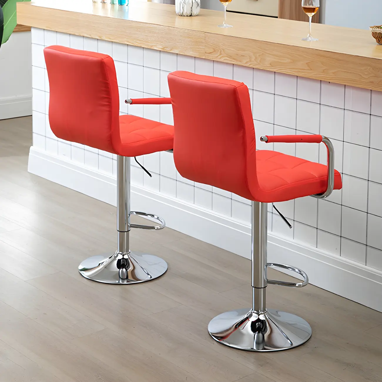 Faux Leather Adjustable Swivel Bar Stools with Backs Image - 5 | homeyfad
