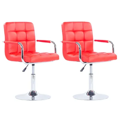 Faux Leather Adjustable Swivel Bar Stools with Backs Image - 25