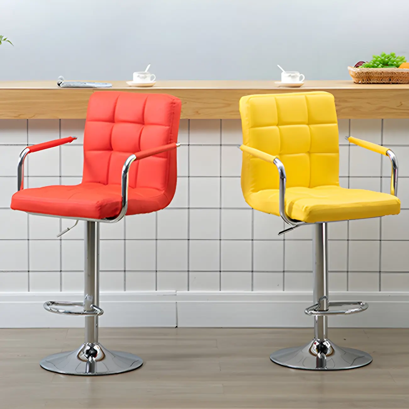 Faux Leather Adjustable Swivel Bar Stools with Backs Image - 4 | homeyfad