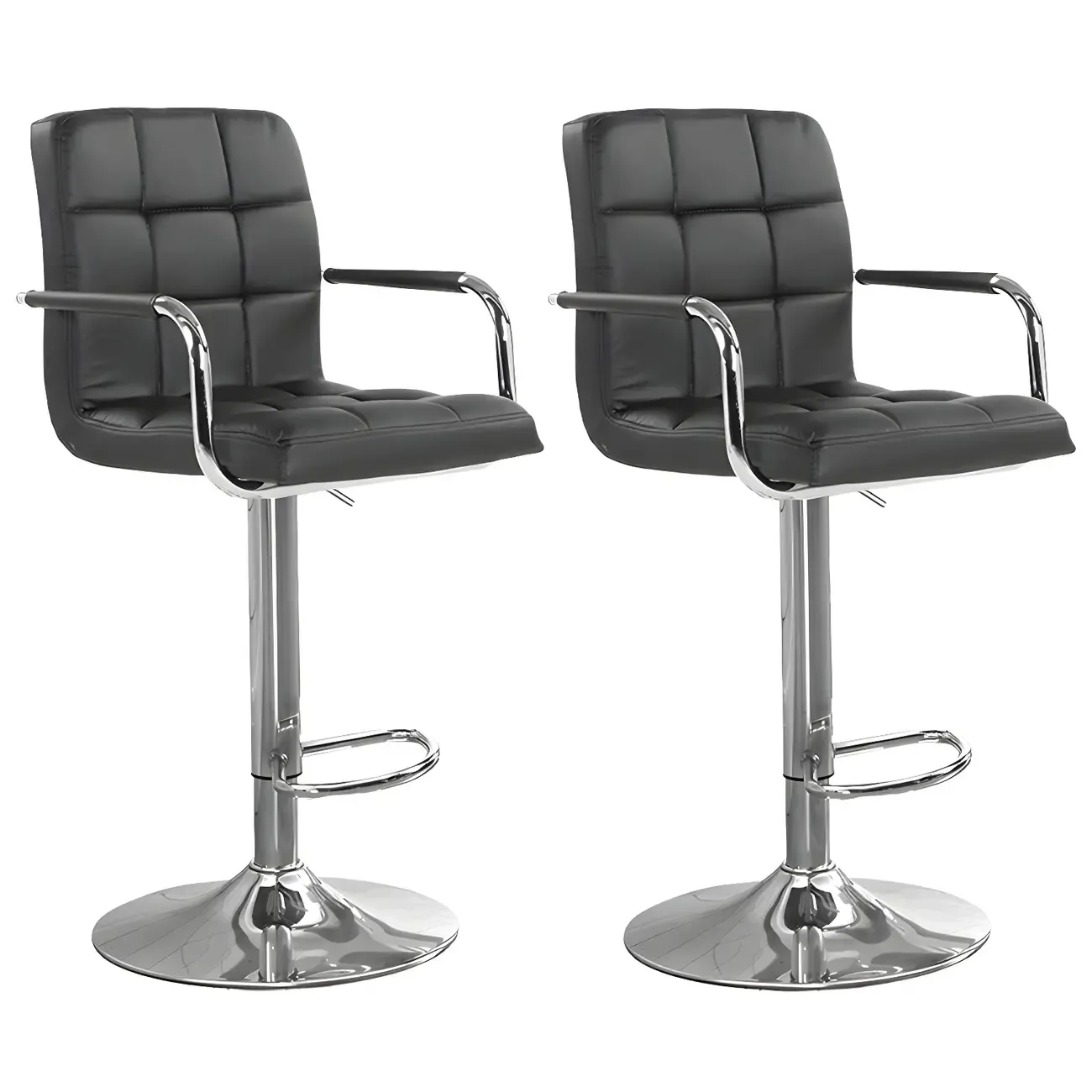 Faux Leather Adjustable Swivel Bar Stools with Backs Image - 57