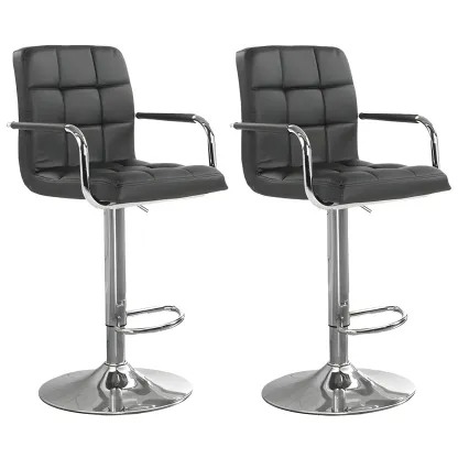 Faux Leather Adjustable Swivel Bar Stools with Backs Image - 57