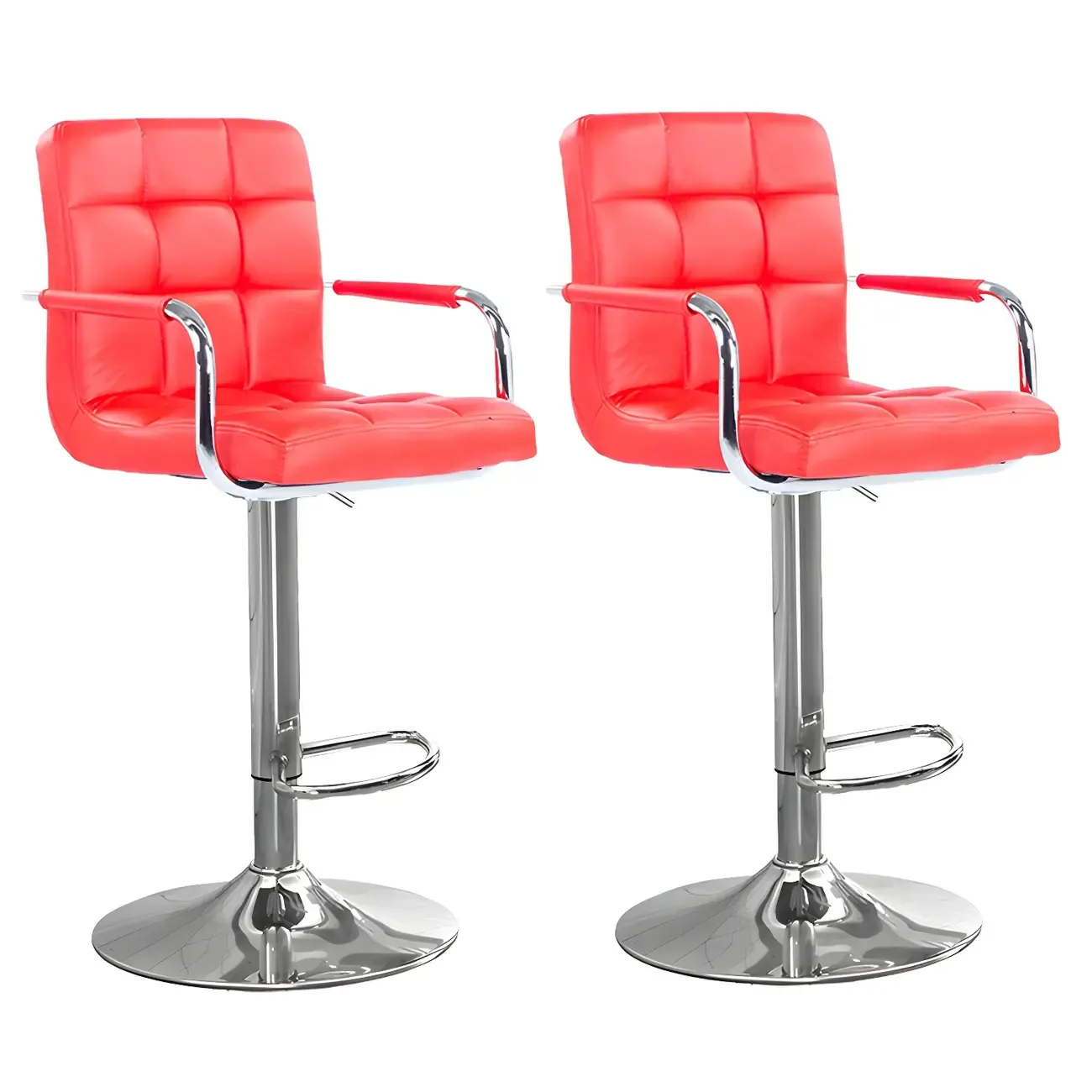 Faux Leather Adjustable Swivel Bar Stools with Backs Image - 65