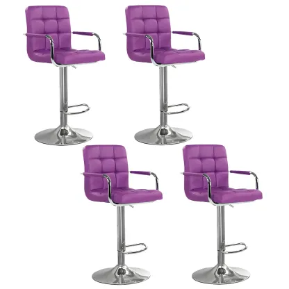 Faux Leather Adjustable Swivel Bar Stools with Backs Image - 82