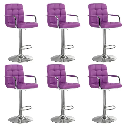 Faux Leather Adjustable Swivel Bar Stools with Backs Image - 83