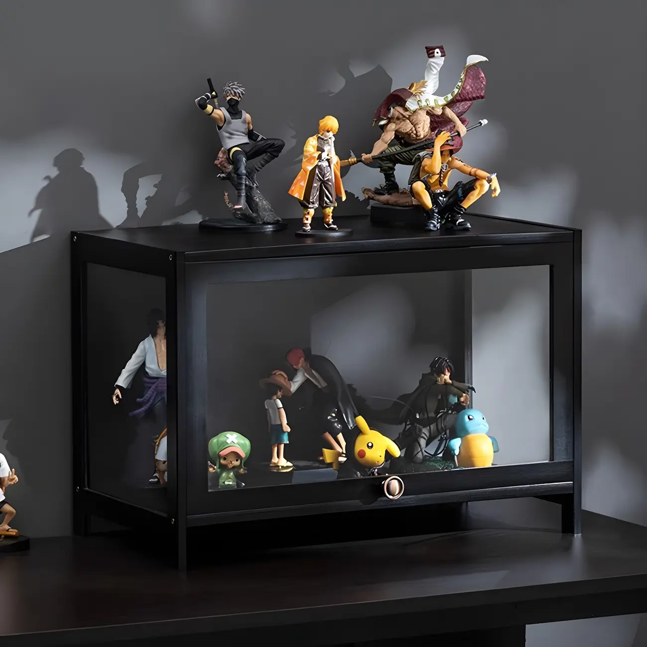 Elegant Black Bamboo Clear Figure Display Cabinett Image - 2 | homeyfad