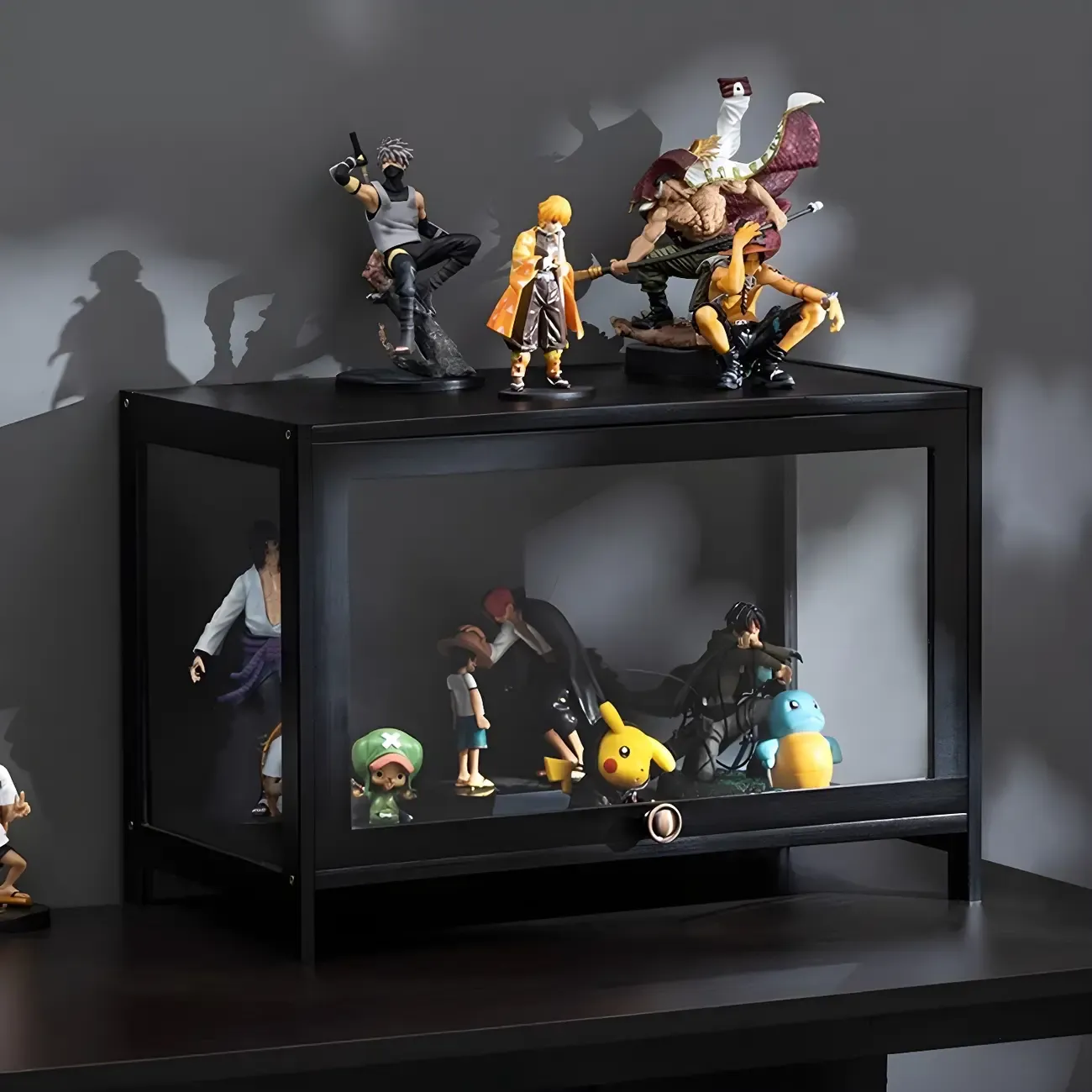 Elegant Black Bamboo Clear Figure Display Cabinett Image - 2