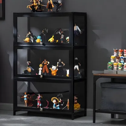 Elegant Black Bamboo Clear Figure Display Cabinett Image - 6