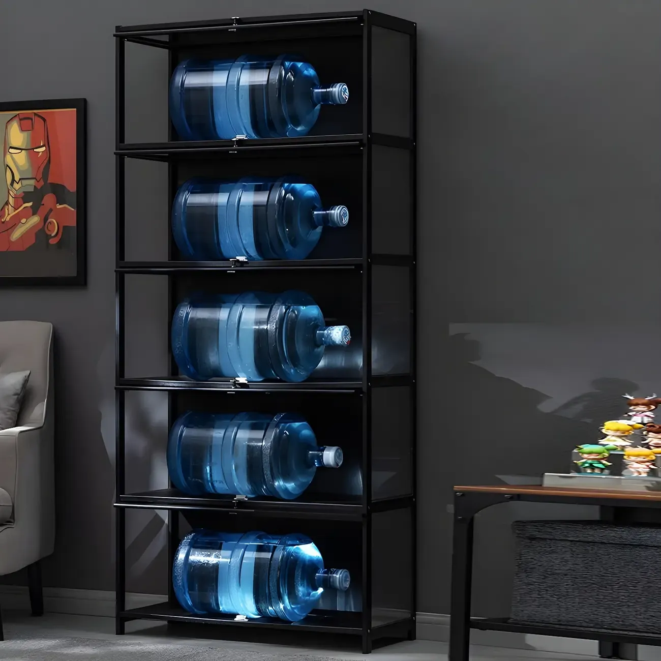 Elegant Black Bamboo Clear Figure Display Cabinett Image - 8