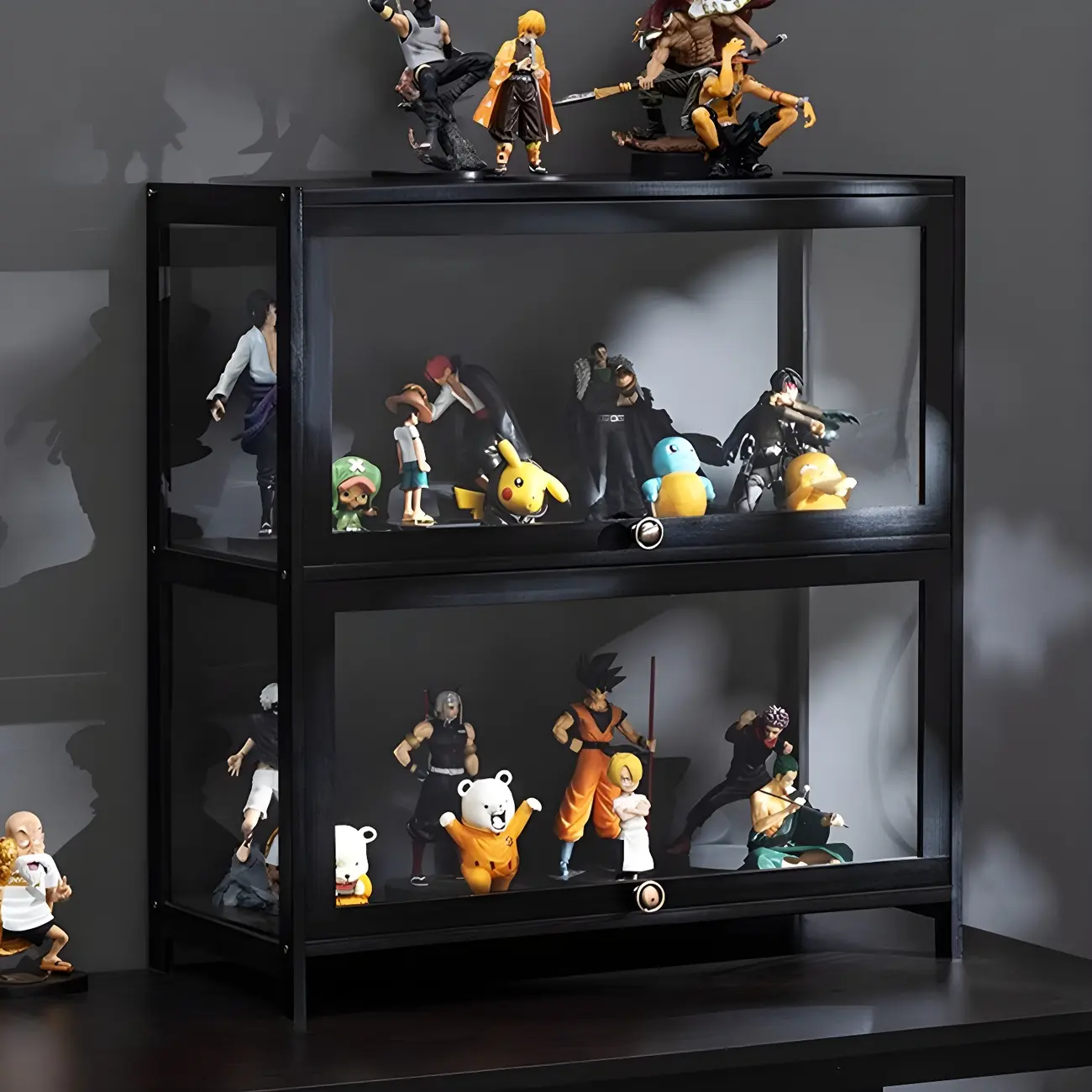 Elegant Black Bamboo Clear Figure Display Cabinett Image - 9 | homeyfad