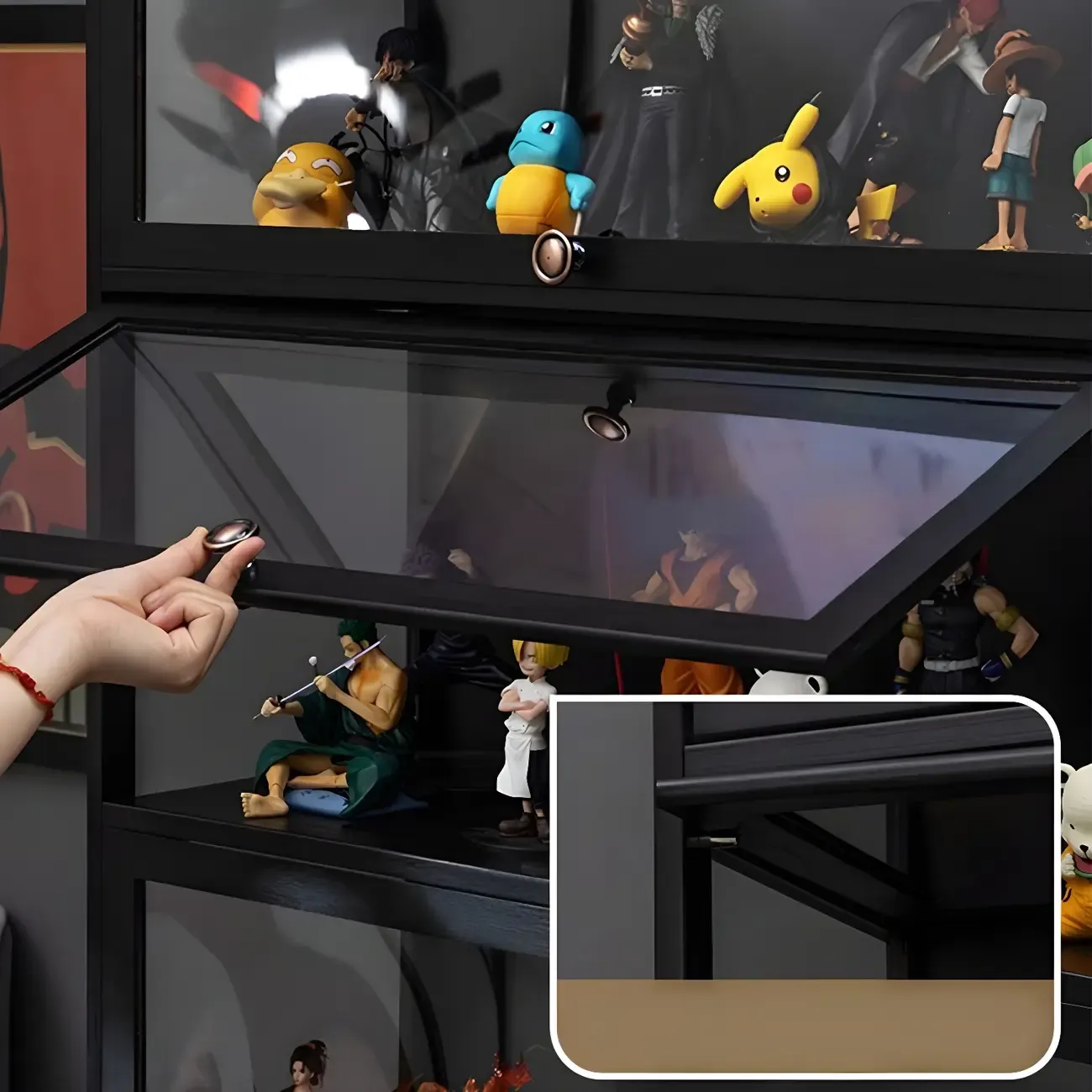 Elegant Black Bamboo Clear Figure Display Cabinett Image - 12