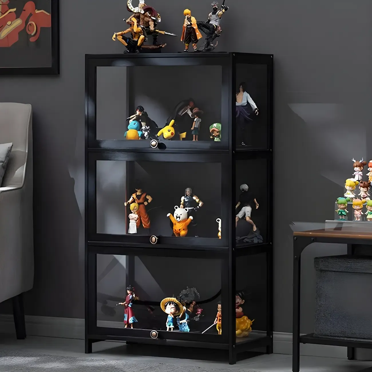 Elegant Black Bamboo Clear Figure Display Cabinett Image - 23