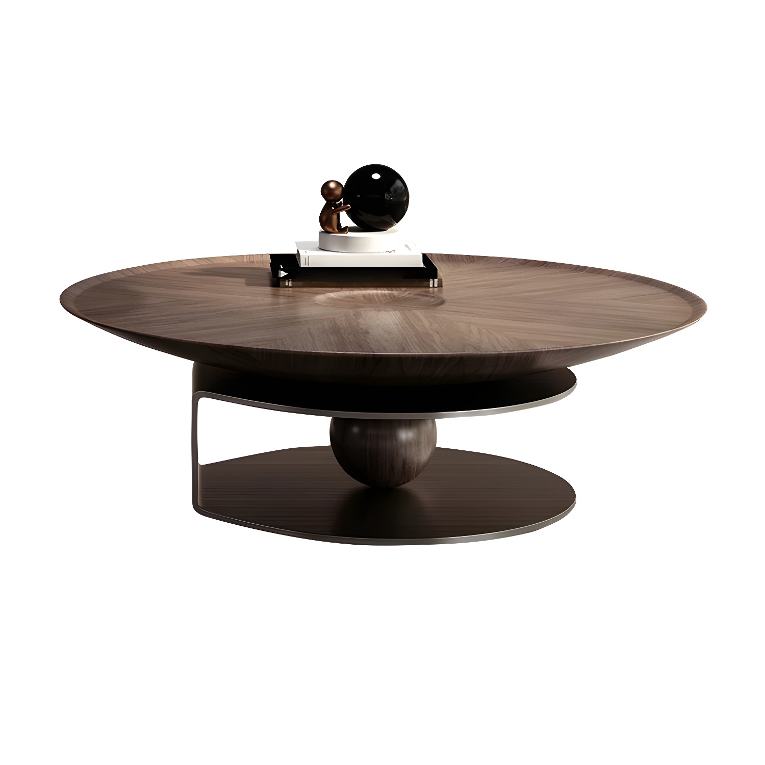 Brown Round Metal Base Wooden Coffee Table | homeyfad