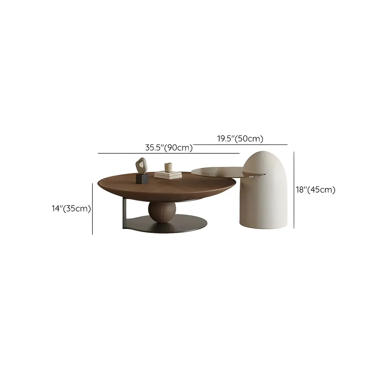 Brown Round Metal Base Wooden Coffee Table Image - 14