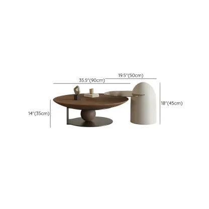 Brown Round Metal Base Wooden Coffee Table Image - 14