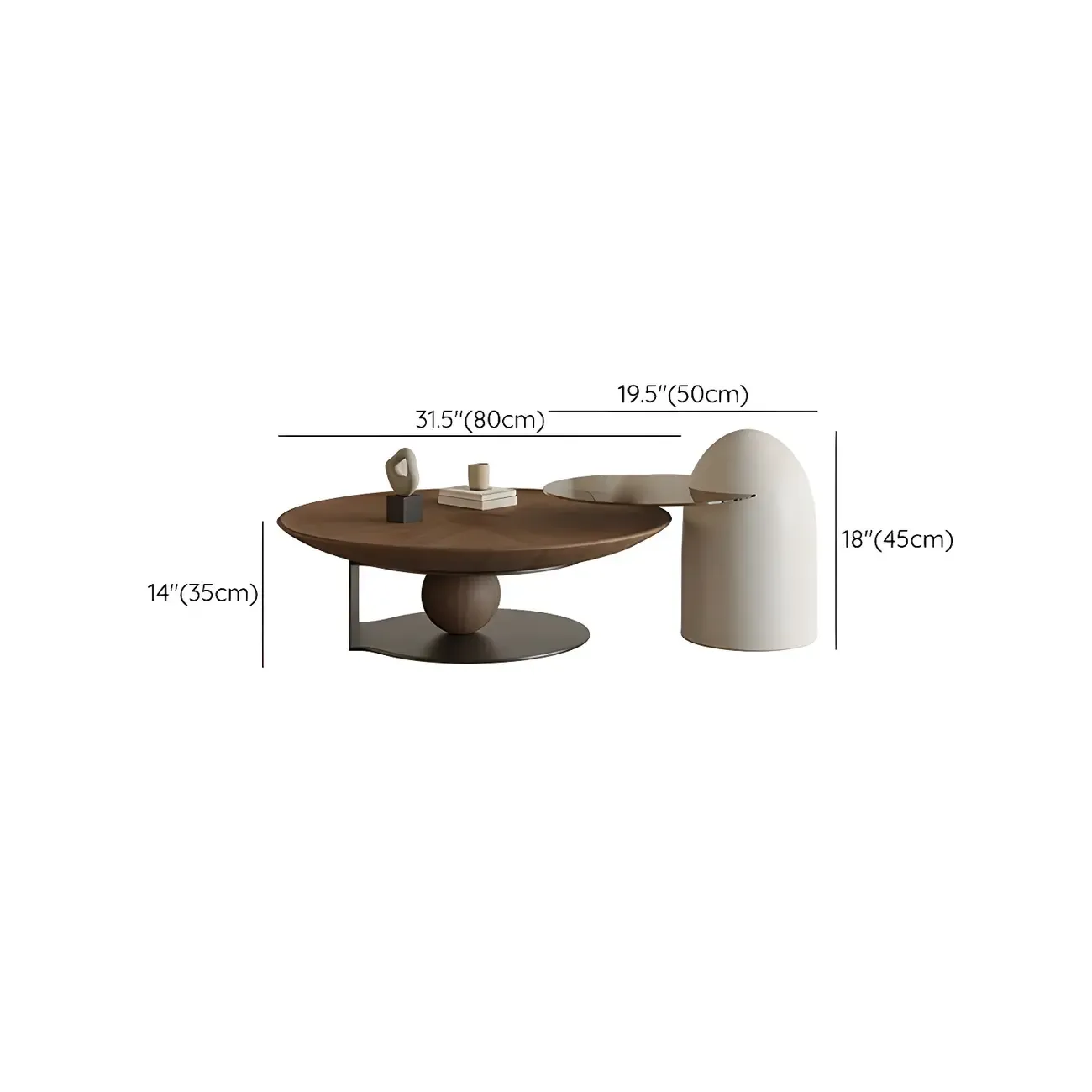 Brown Round Metal Base Wooden Coffee Table Image - 15