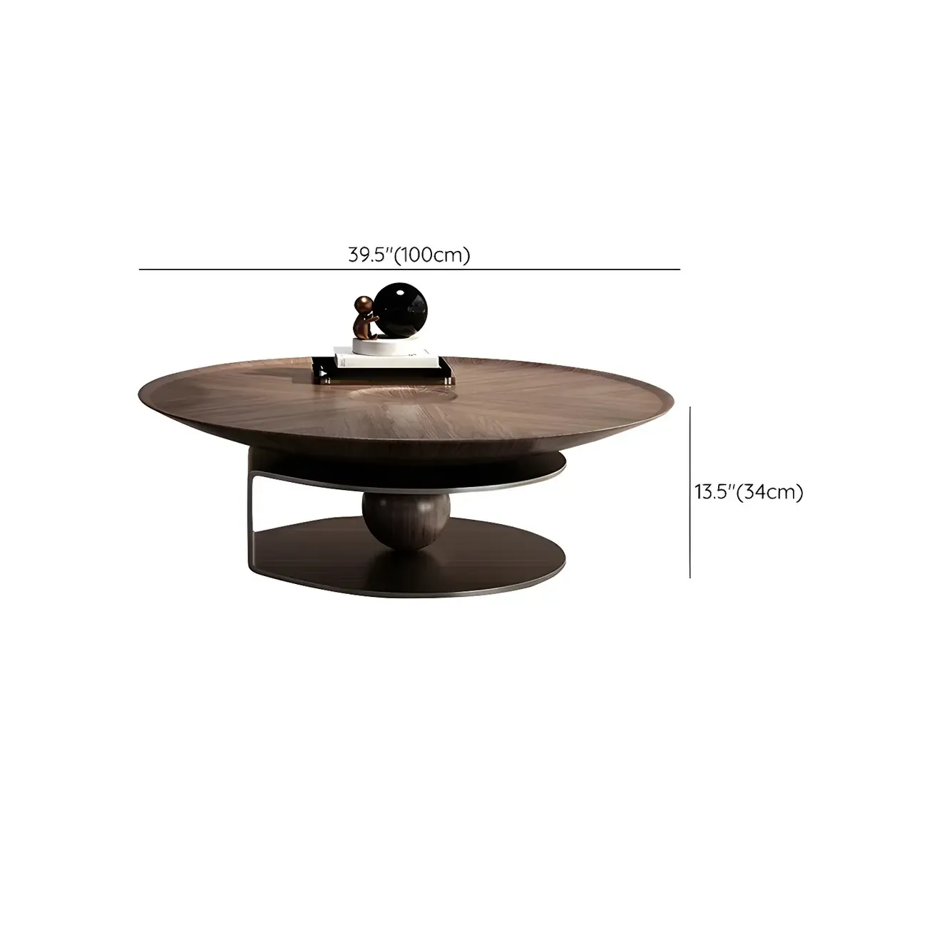 Brown Round Metal Base Wooden Coffee Table Image - 16