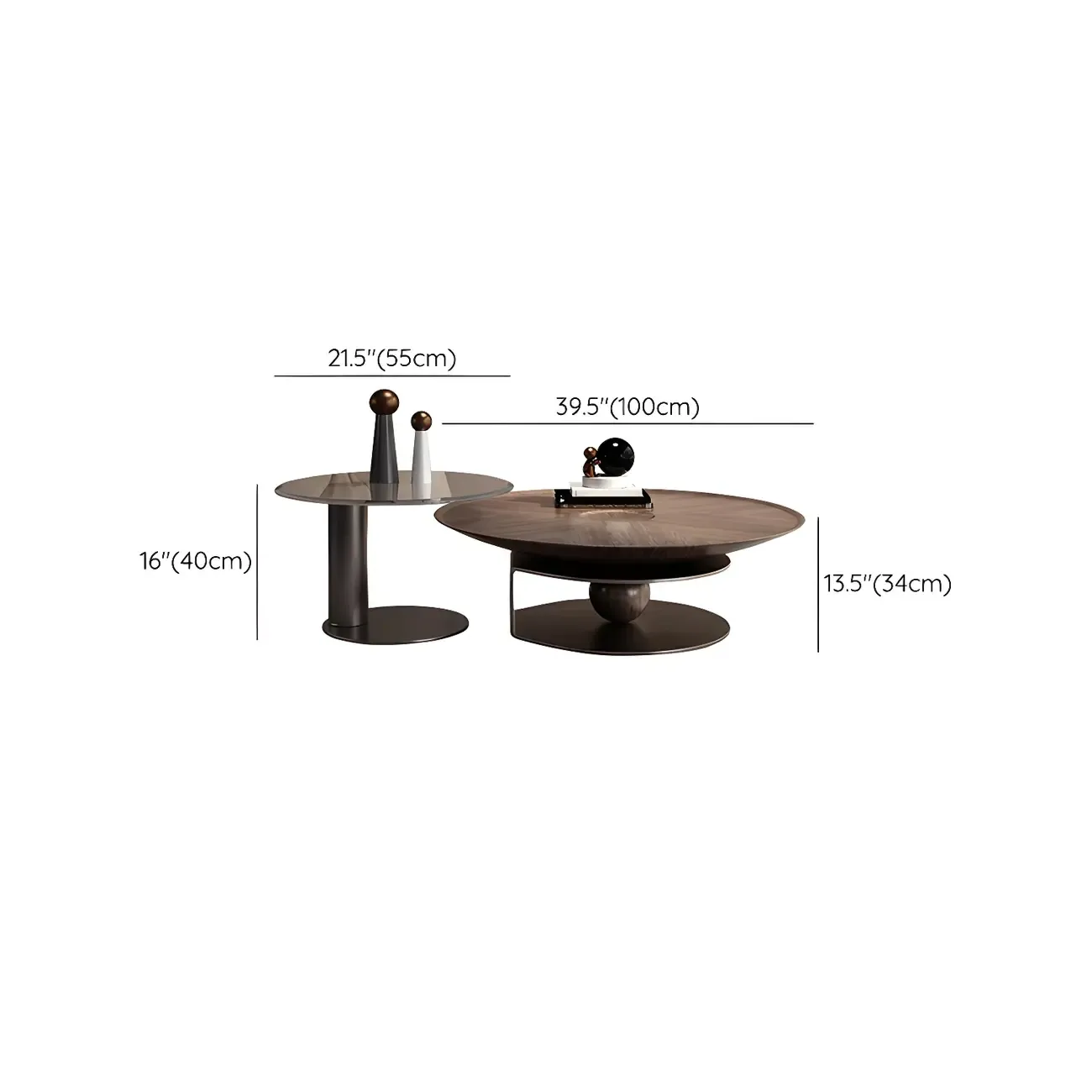 Brown Round Metal Base Wooden Coffee Table Image - 19