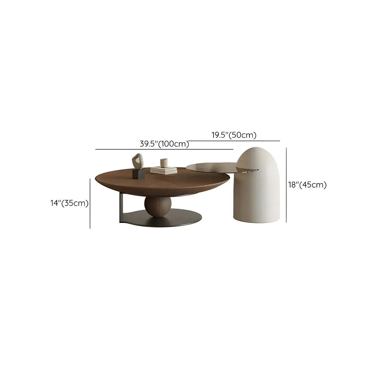 Brown Round Metal Base Wooden Coffee Table Image - 20