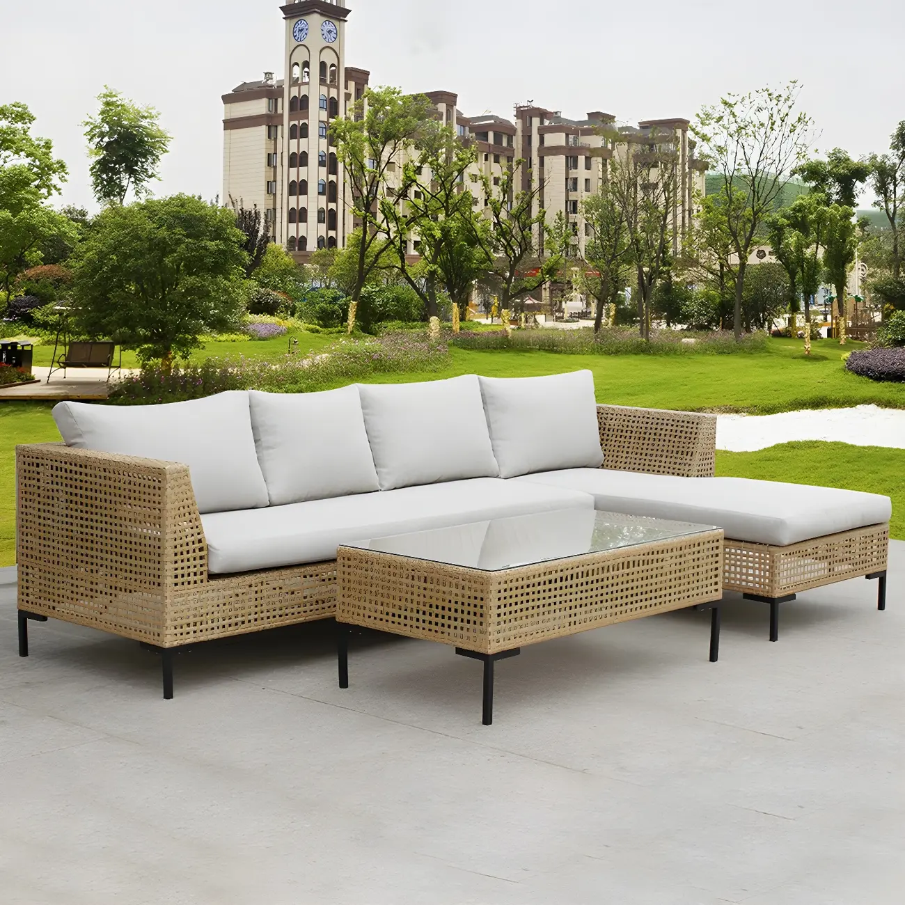 UV Resistant Modern Natural Outdoor Patio Sofa Image - 1 | homeyfad