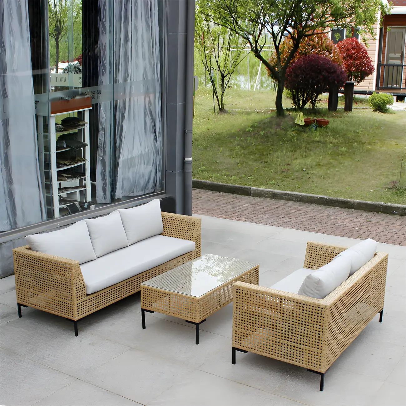 UV Resistant Modern Natural Outdoor Patio Sofa Image - 2 | homeyfad