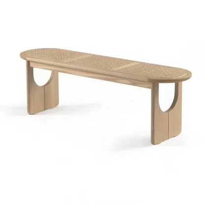 Rectangular Black Rattan Top Rubberwood Dining Bench Image - 18