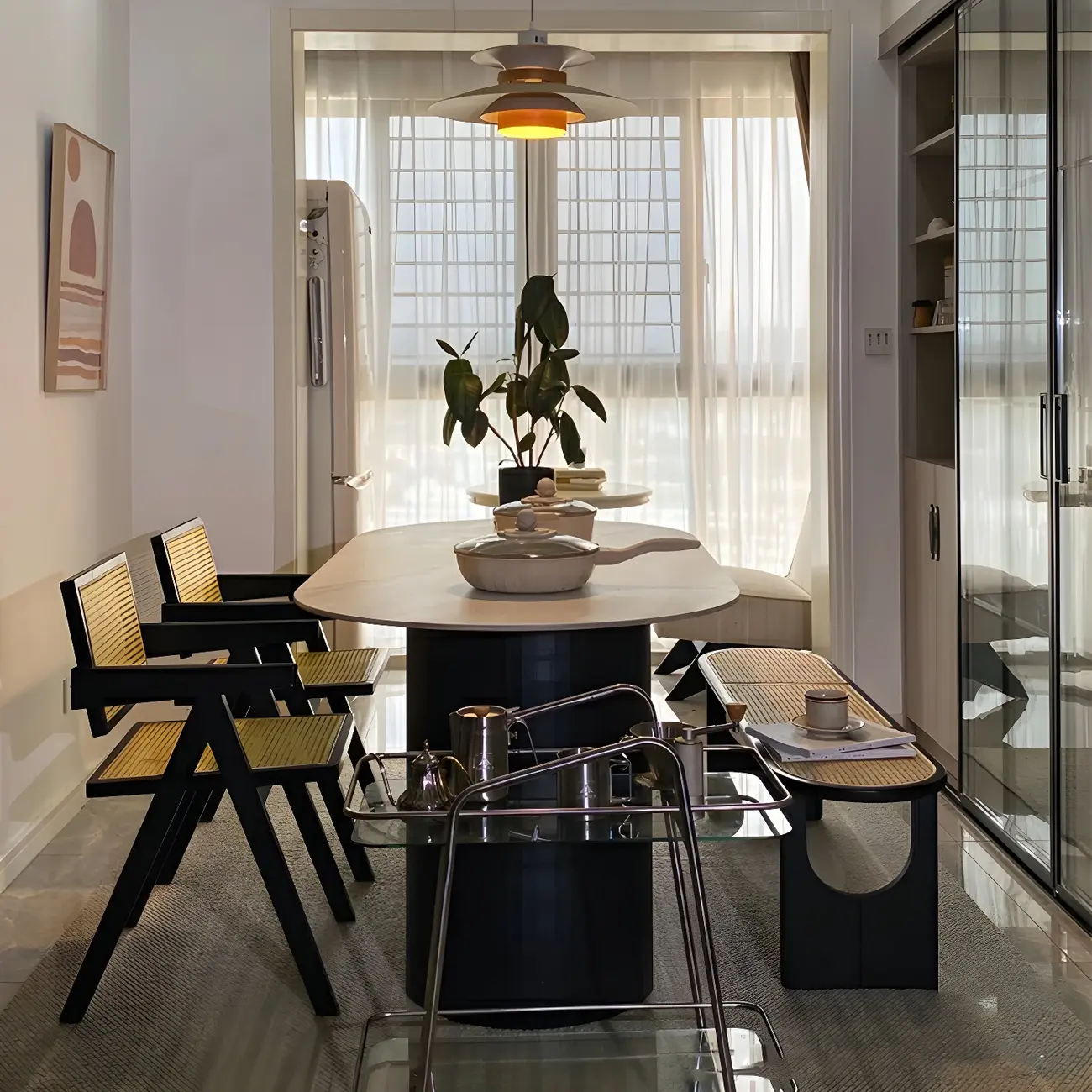 Rectangular Black Rattan Top Rubberwood Dining Bench Image - 9 | homeyfad