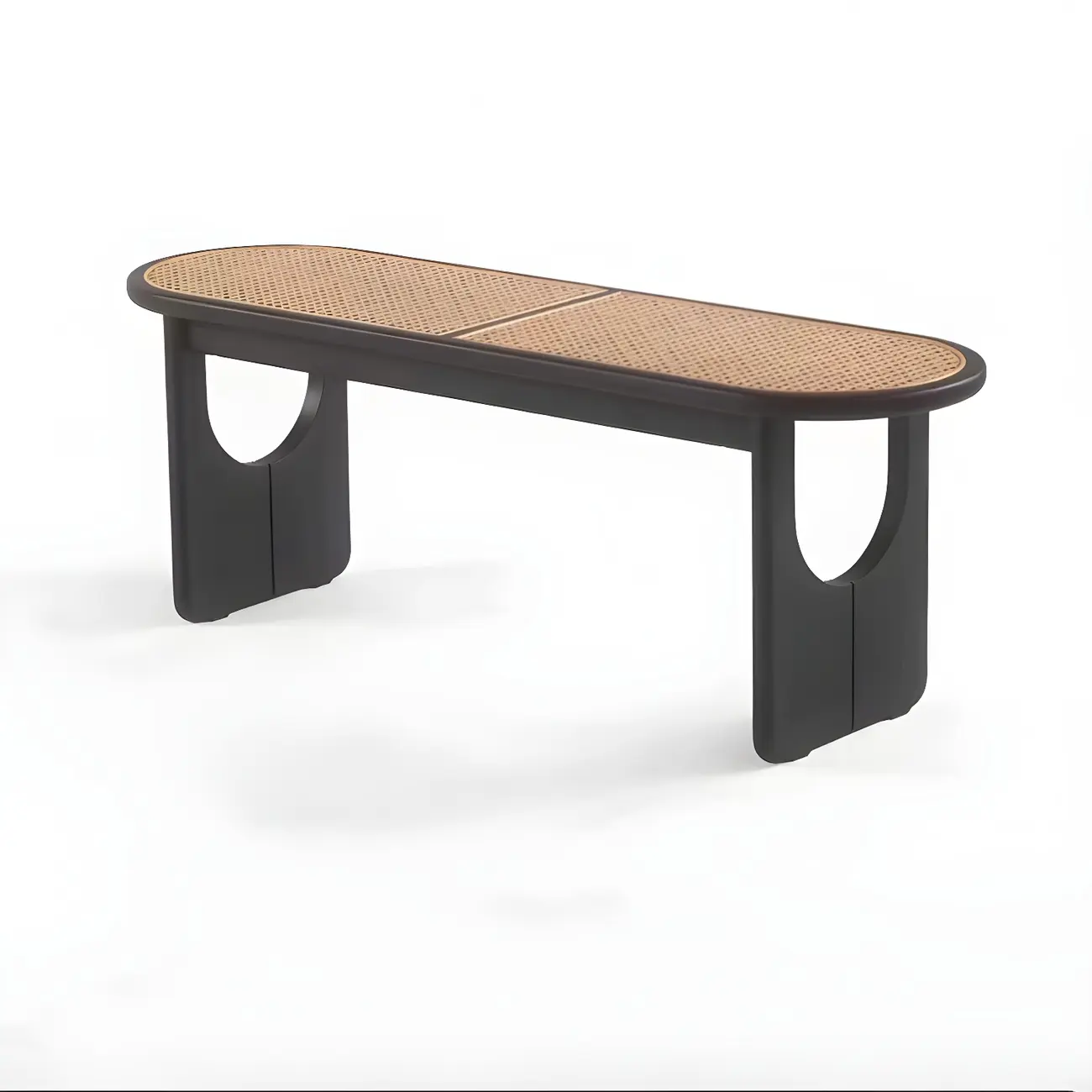 Rectangular Black Rattan Top Rubberwood Dining Bench Image - 19 | homeyfad