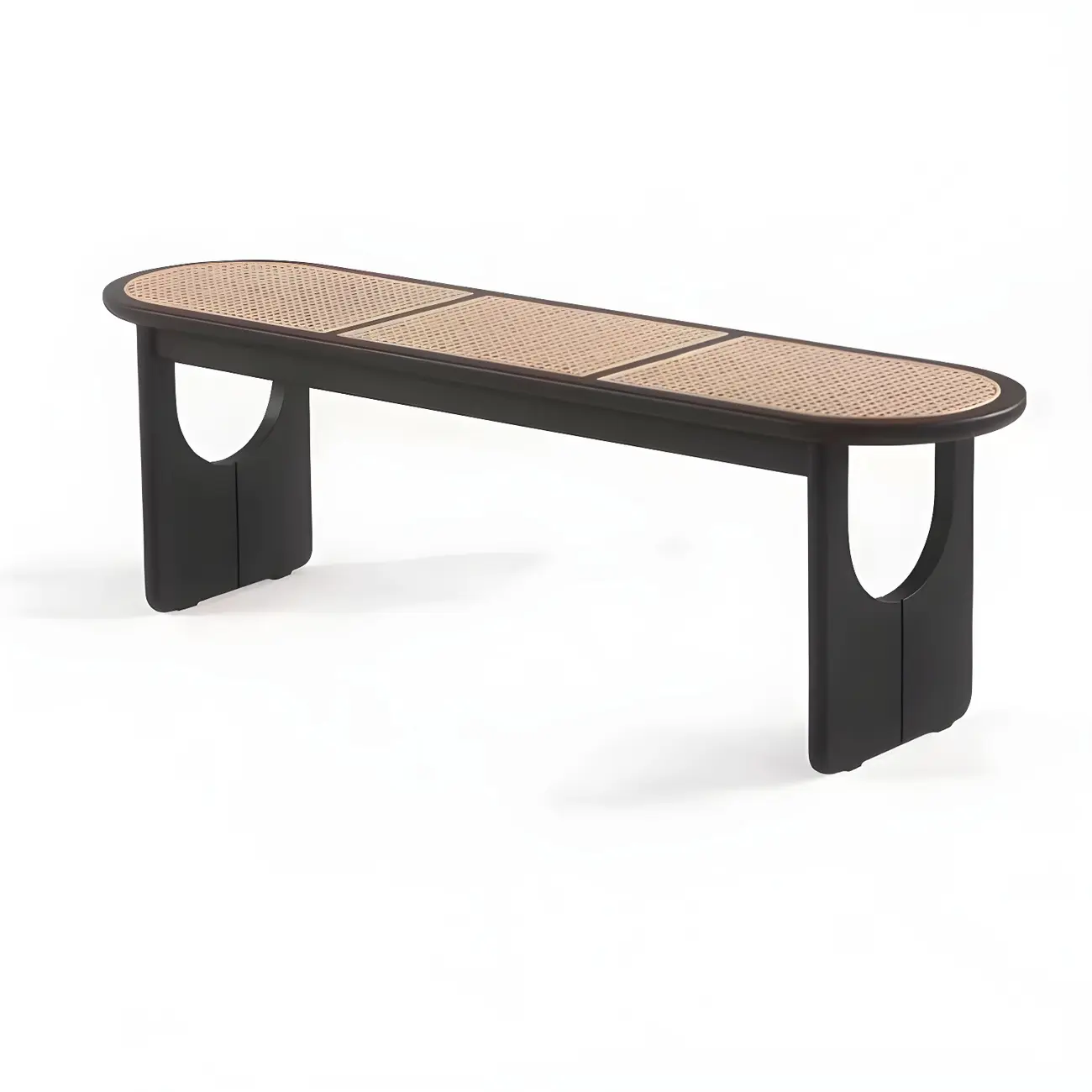 Rectangular Black Rattan Top Rubberwood Dining Bench Image - 21 | homeyfad
