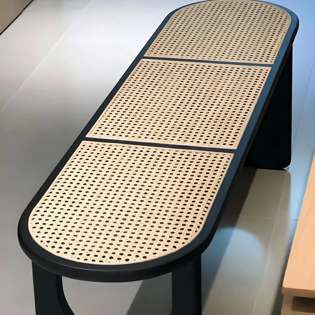 Rectangular Black Rattan Top Rubberwood Dining Bench Image - 12 | homeyfad