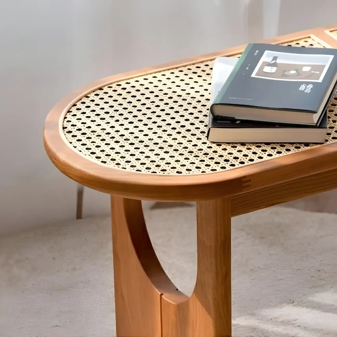 Rectangular Black Rattan Top Rubberwood Dining Bench Image - 7