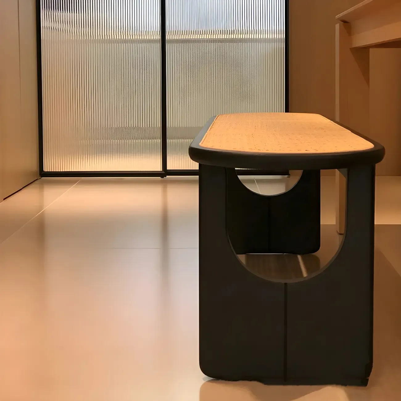 Rectangular Black Rattan Top Rubberwood Dining Bench Image - 11