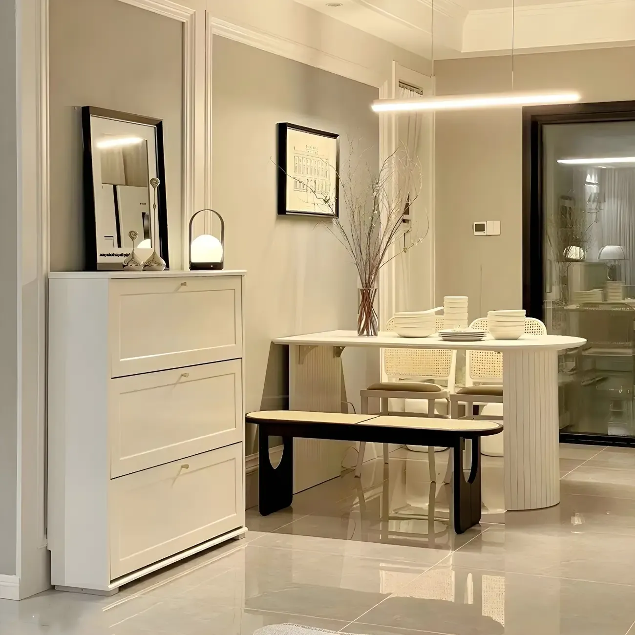 Rectangular Black Rattan Top Rubberwood Dining Bench Image - 1