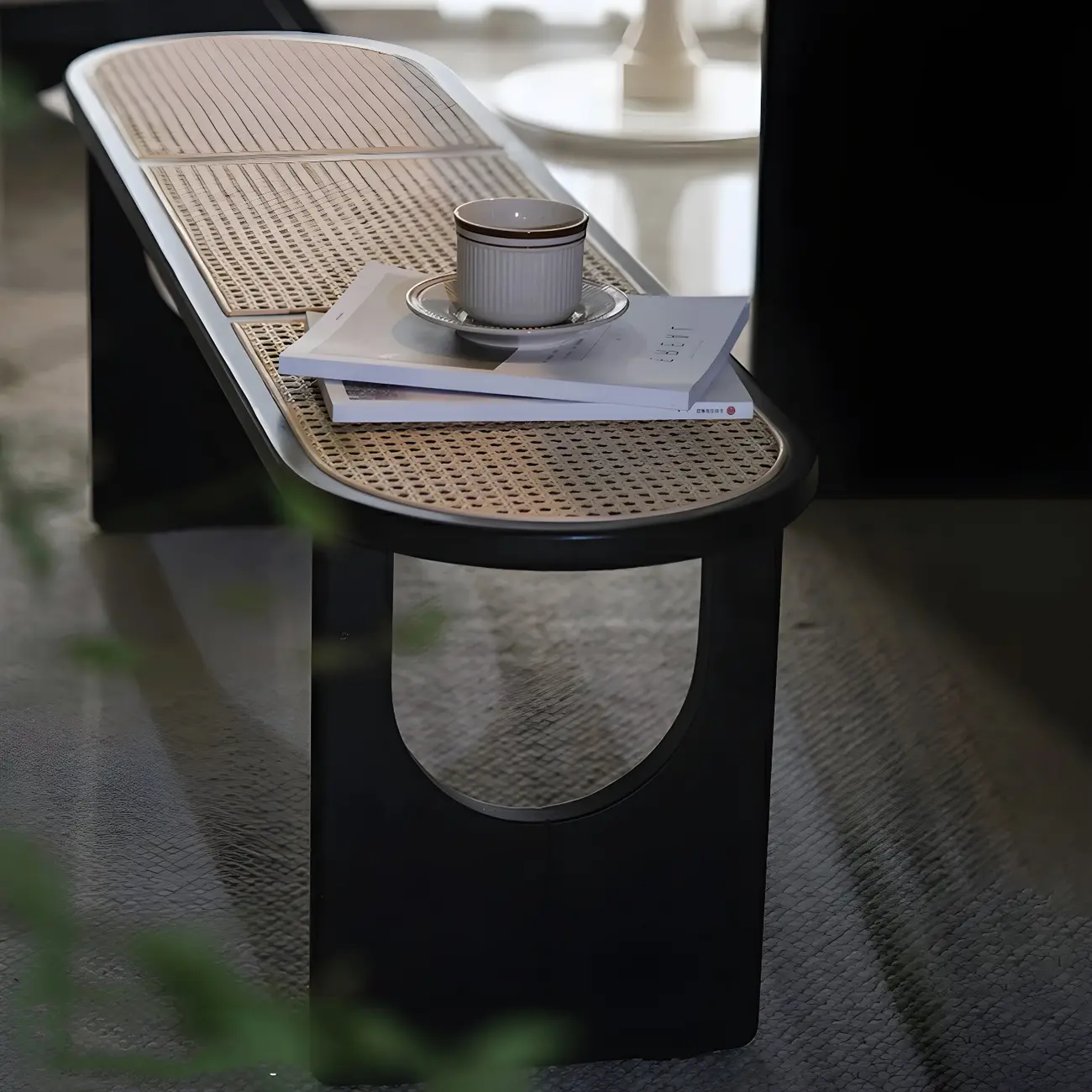 Rectangular Black Rattan Top Rubberwood Dining Bench Image - 14 | homeyfad