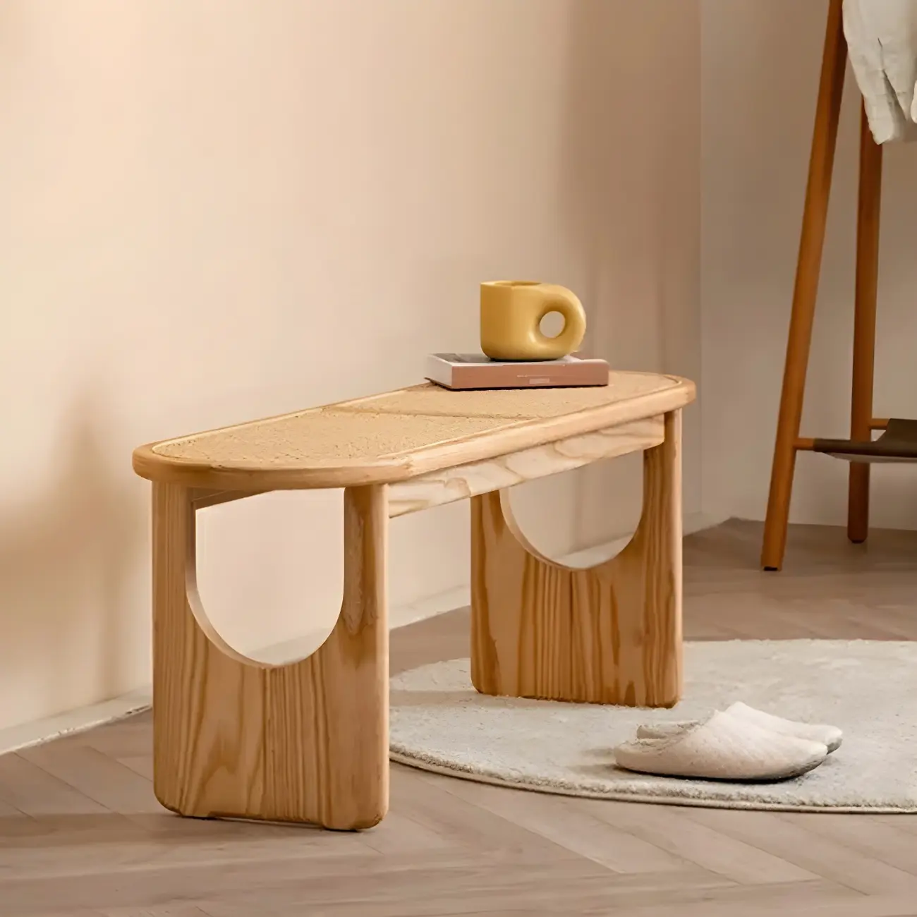 Rectangular Black Rattan Top Rubberwood Dining Bench Image - 16 | homeyfad