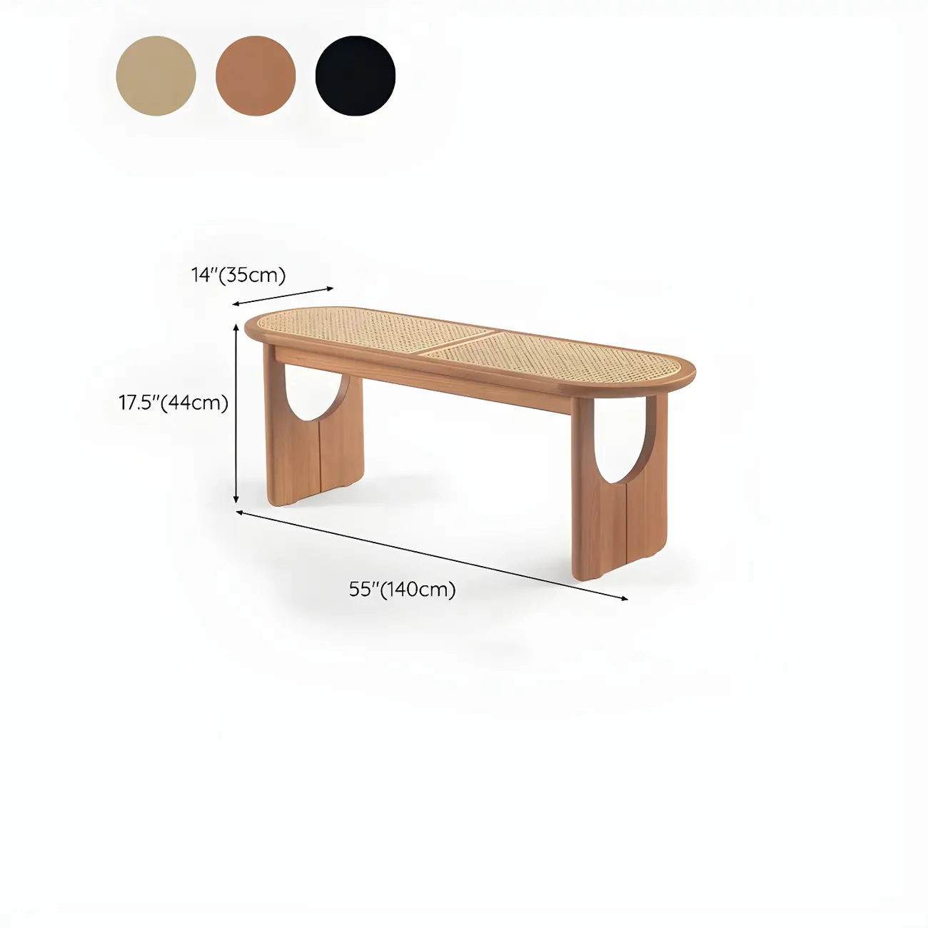 Rectangular Black Rattan Top Rubberwood Dining Bench Image - 23 | homeyfad