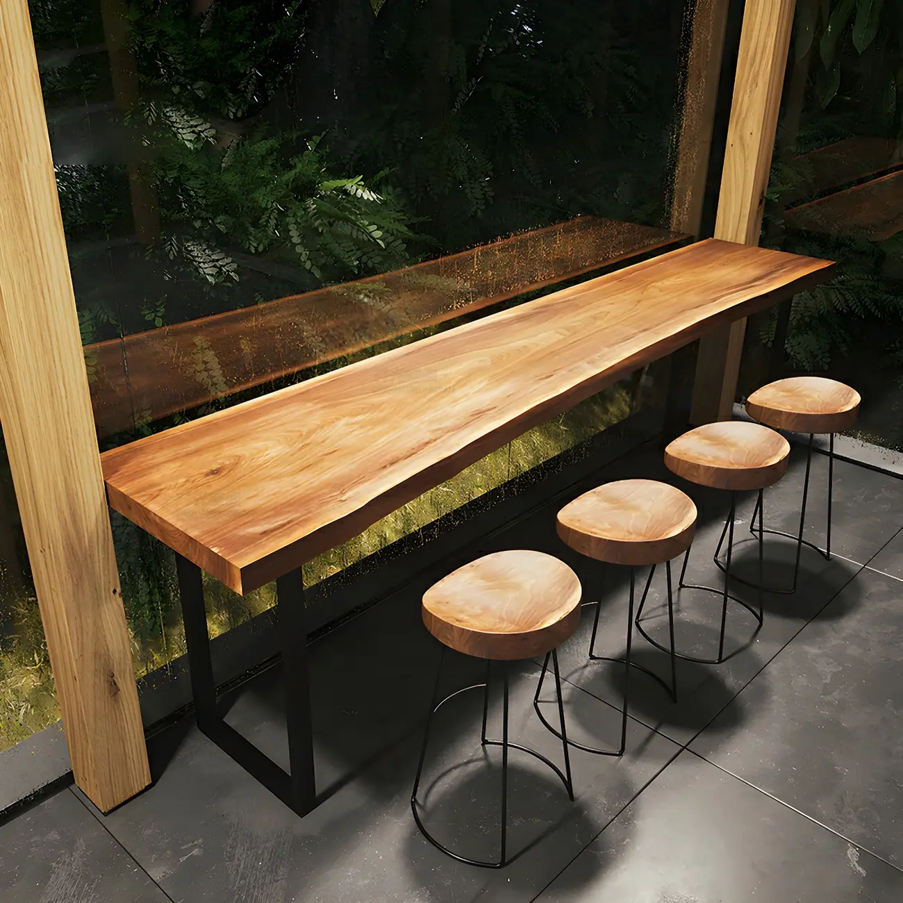 Scandinavian Brown Wooden Black Metal Base Bar Tables Image - 1 | homeyfad