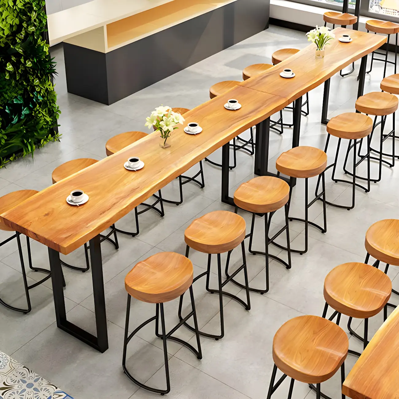 Scandinavian Brown Wooden Black Metal Base Bar Tables Image - 3 | homeyfad