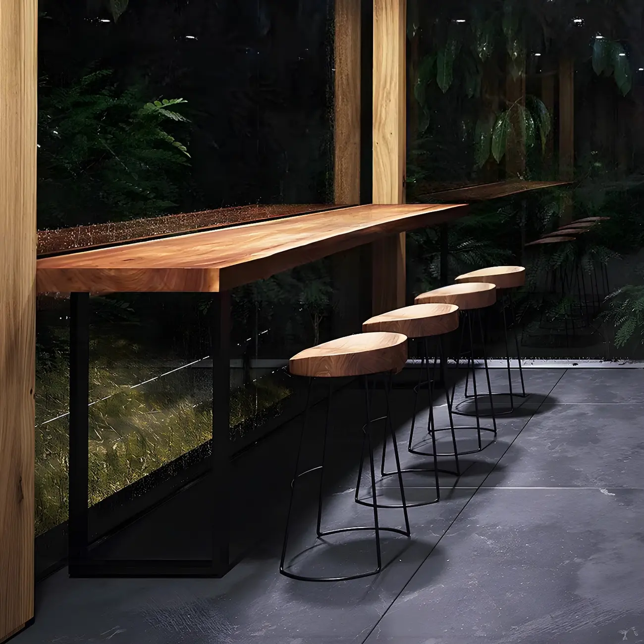 Scandinavian Brown Wooden Black Metal Base Bar Tables Image - 4 | homeyfad