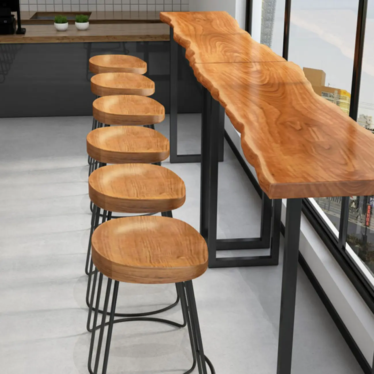 Scandinavian Brown Wooden Black Metal Base Bar Tables Image - 10 | homeyfad