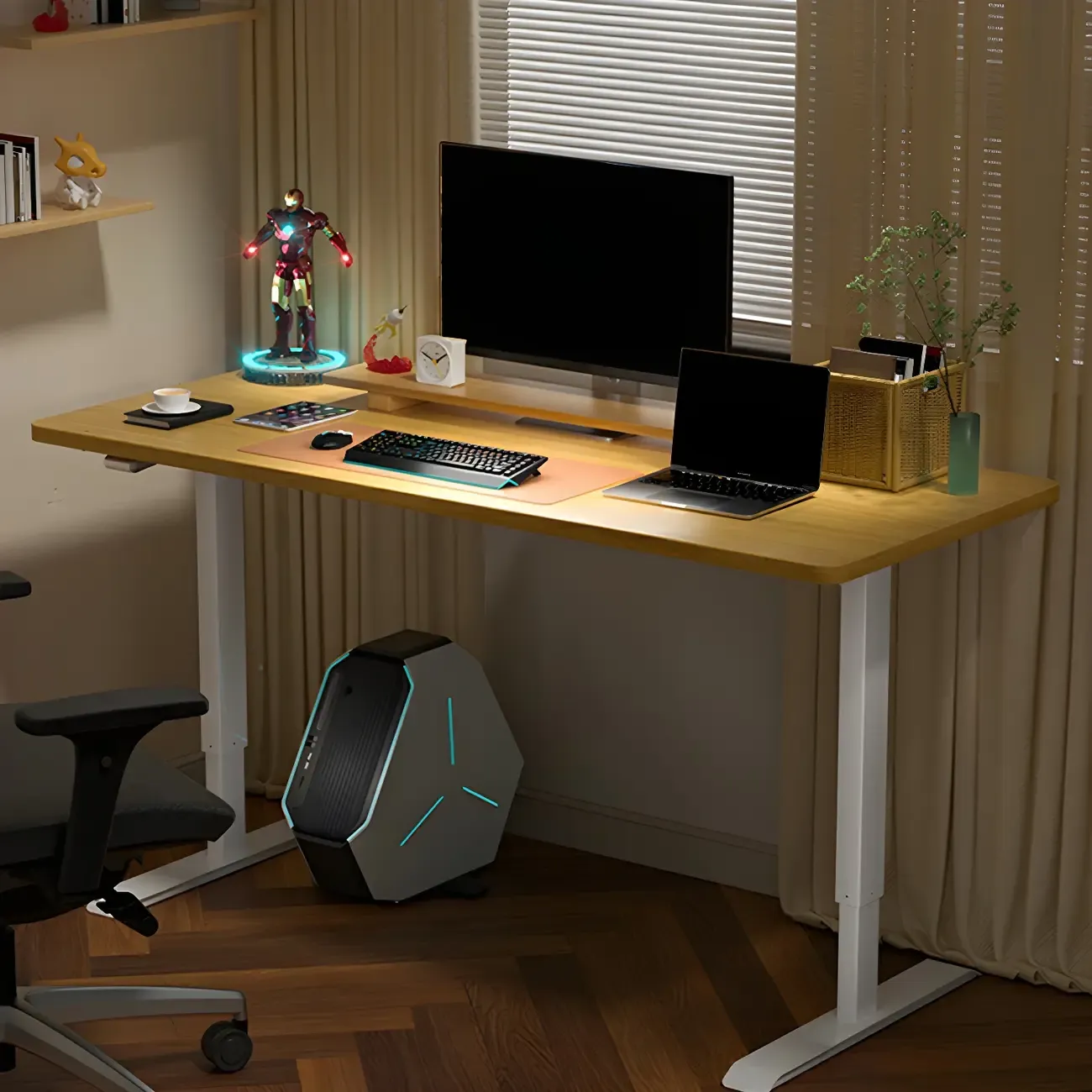 Traditional Metal-Wood Adjustable Standing Desk for Home Office Image - 8