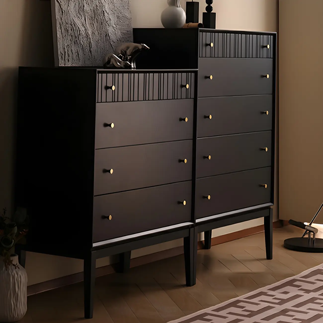 Classic Black Wooden Bachelor Chest with Drawers for Bedroom Image - 1 | homeyfad