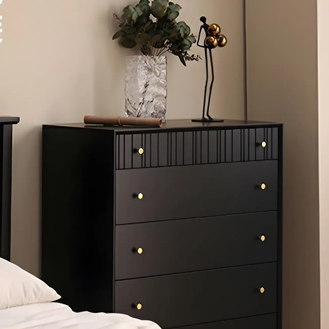 Classic Black Wooden Bachelor Chest with Drawers for Bedroom Image - 4