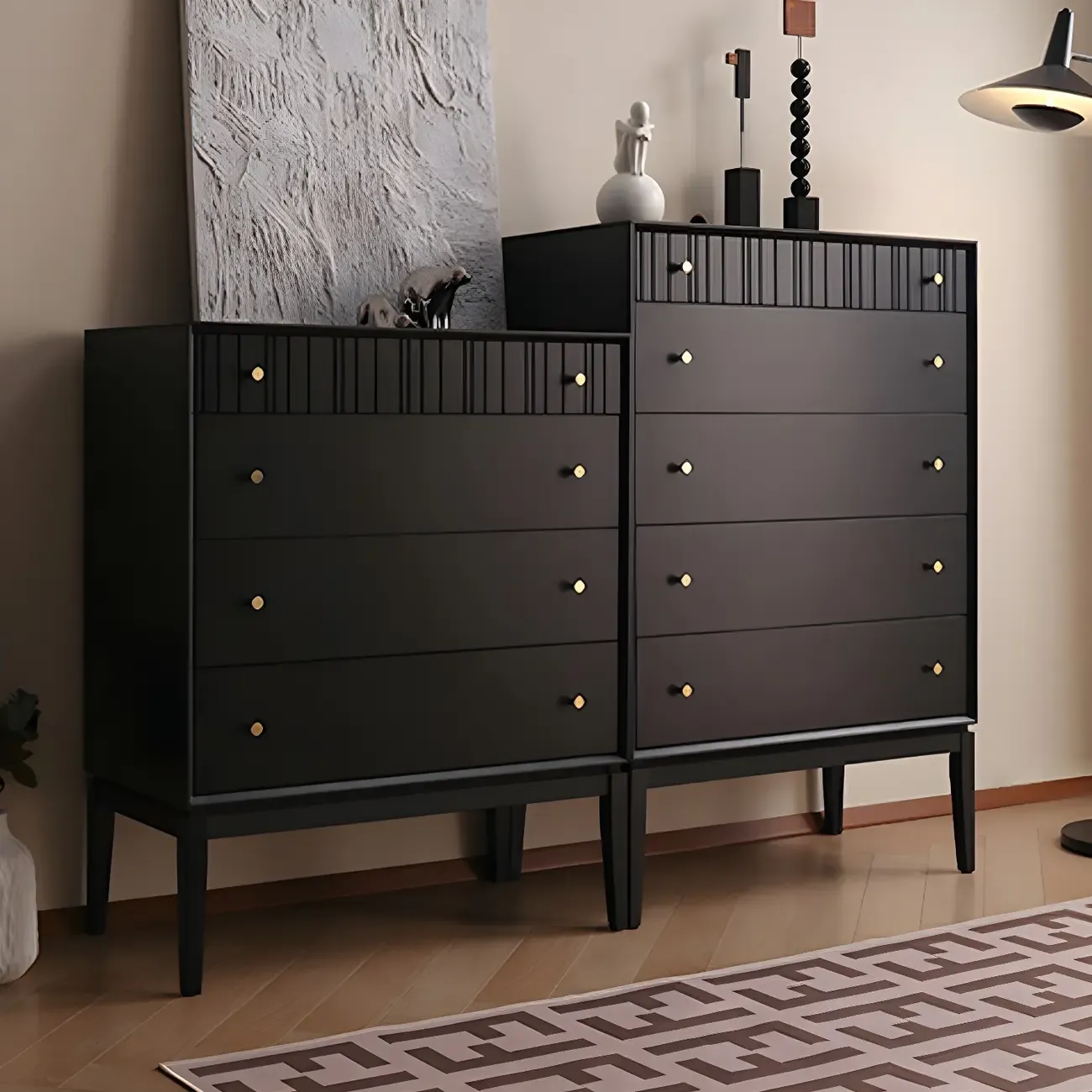 Classic Black Wooden Bachelor Chest with Drawers for Bedroom Image - 6