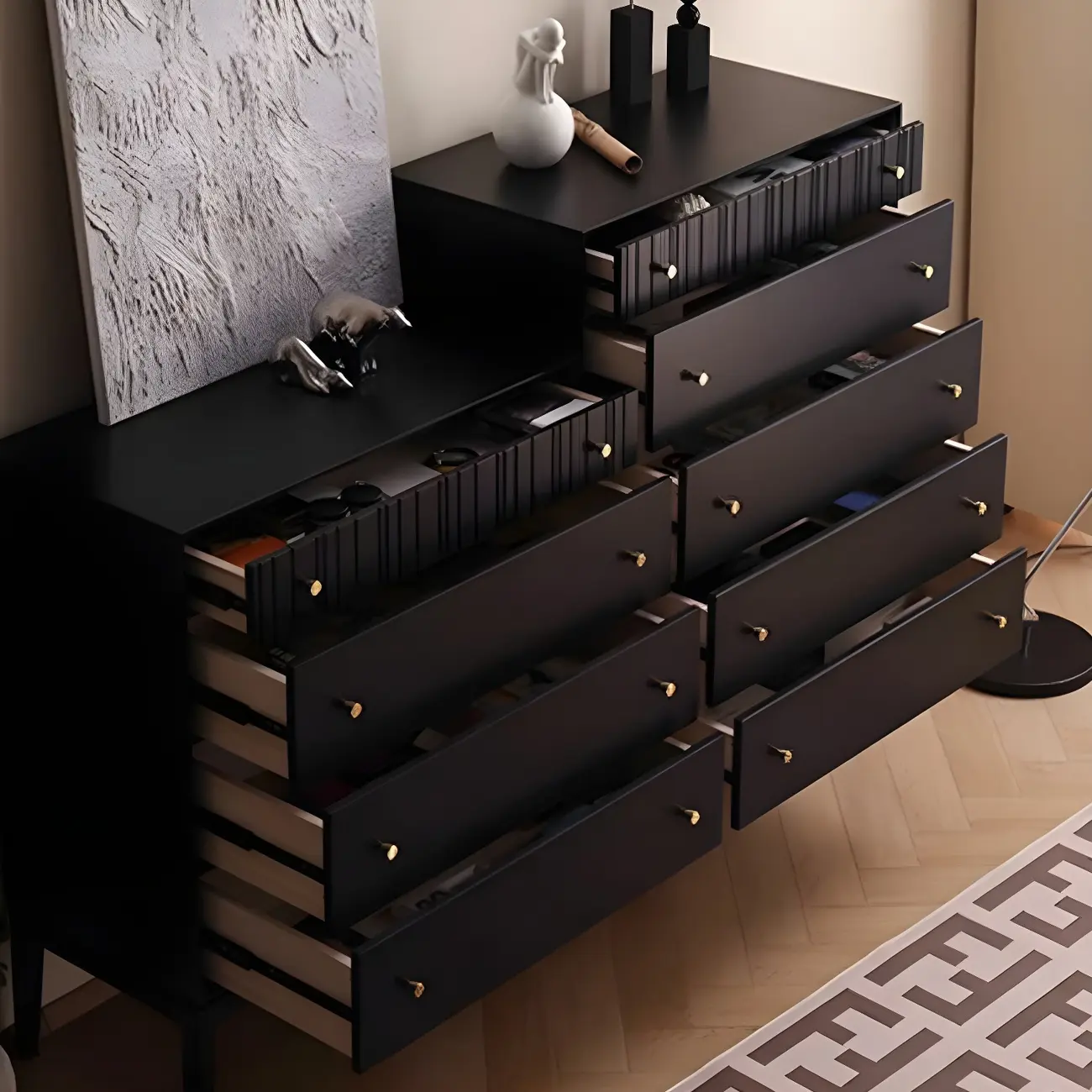 Classic Black Wooden Bachelor Chest with Drawers for Bedroom Image - 12 | homeyfad