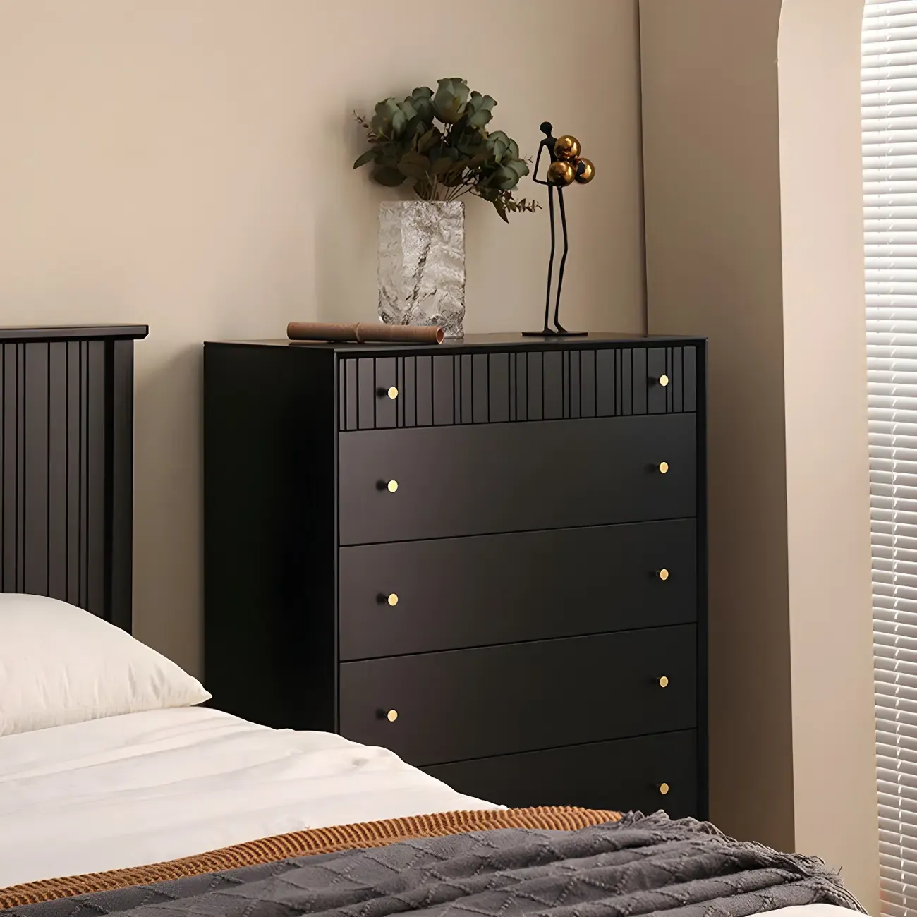 Classic Black Wooden Bachelor Chest with Drawers for Bedroom Image - 17