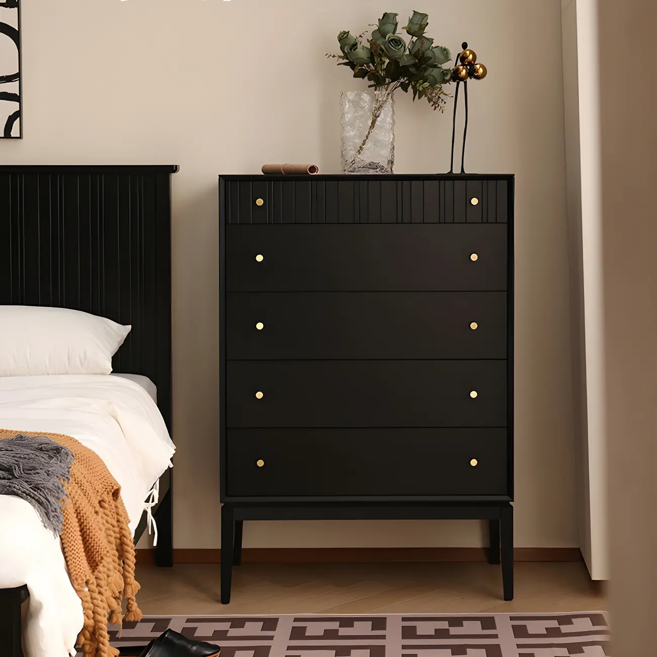 Classic Black Wooden Bachelor Chest with Drawers for Bedroom Image - 18 | homeyfad