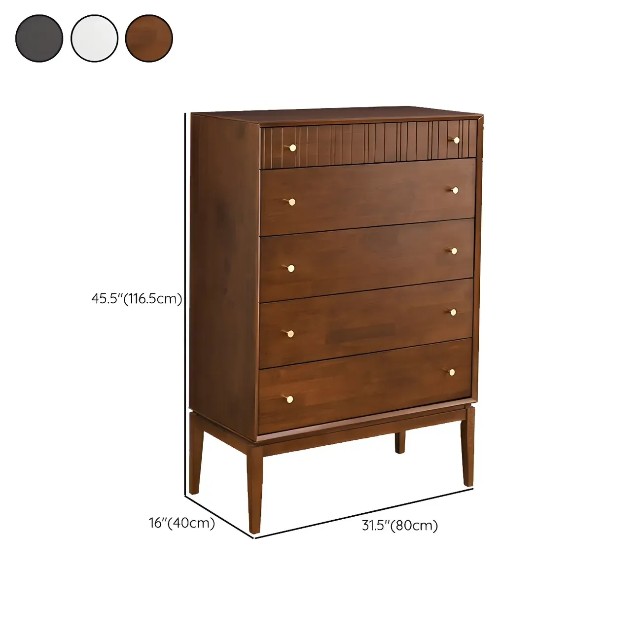Classic Black Wooden Bachelor Chest with Drawers for Bedroom #size