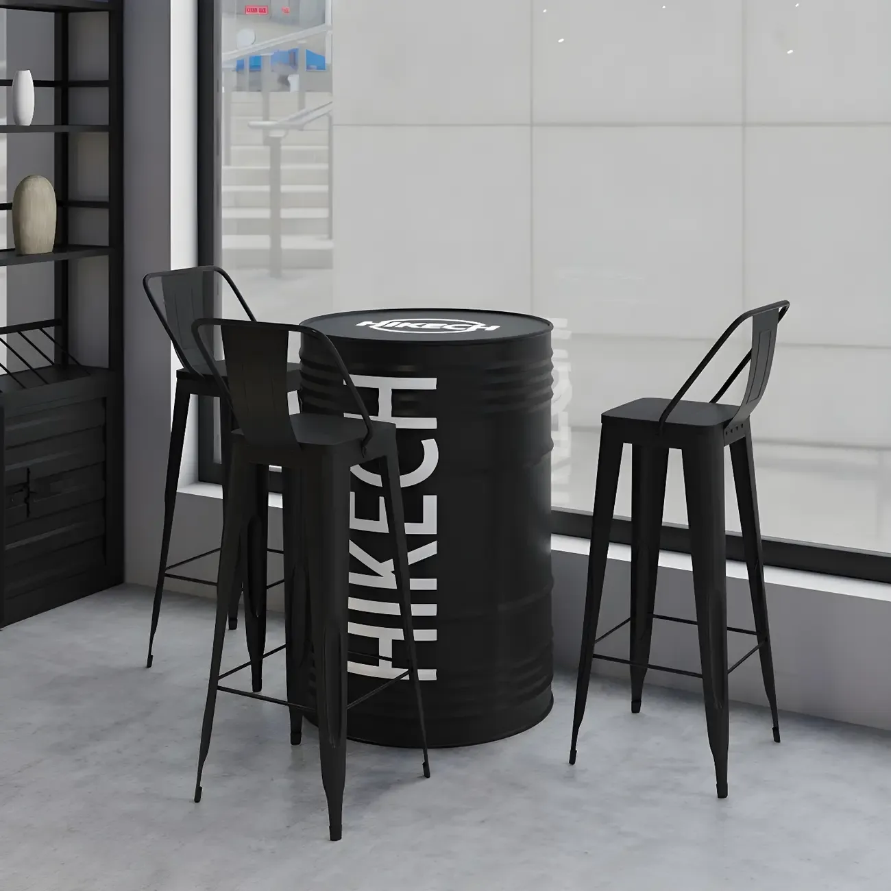 Industrial Black Metal Drum Bar Tables Image - 1
