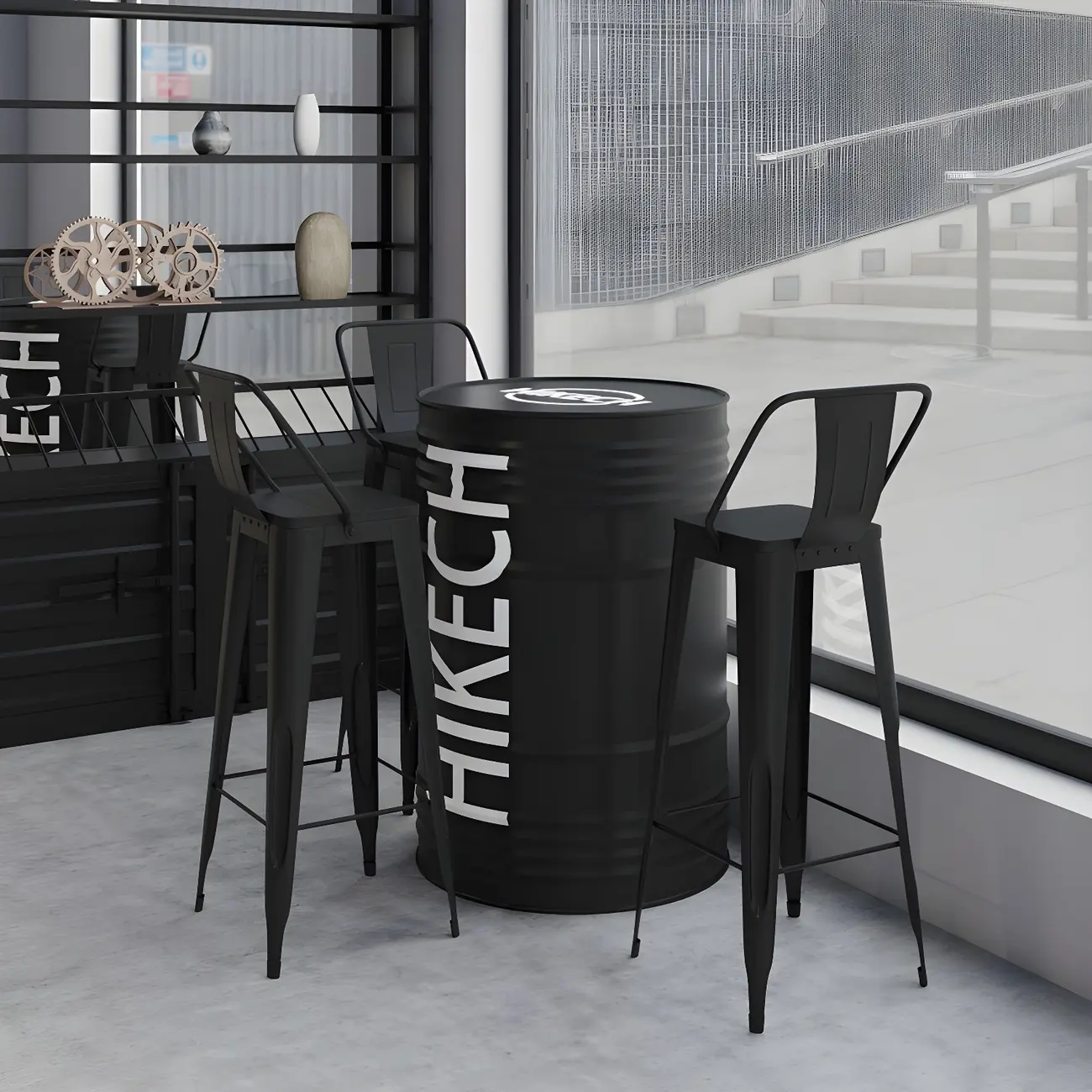 Industrial Black Metal Drum Bar Tables Image - 3 | homeyfad