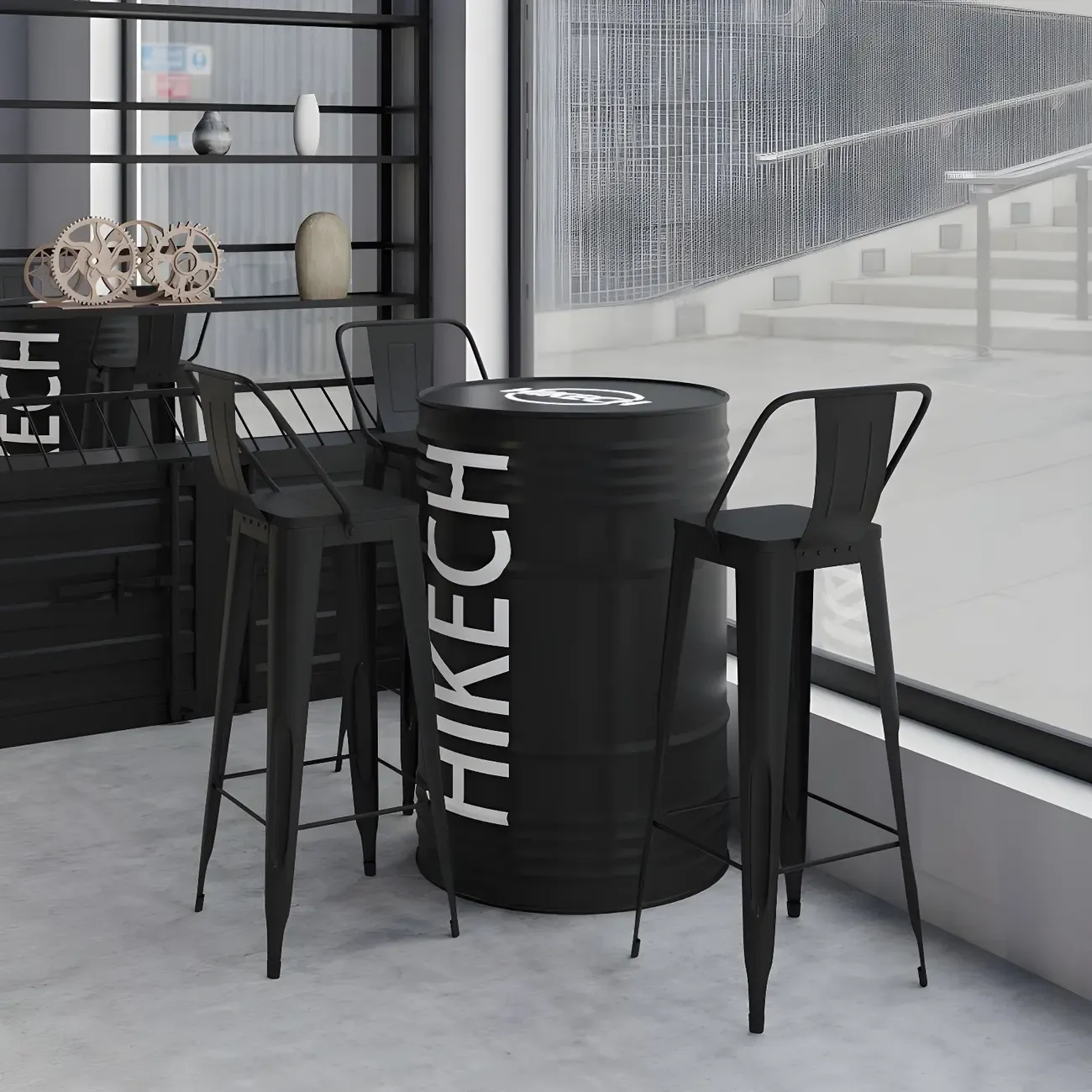 Industrial Black Metal Drum Bar Tables Image - 3